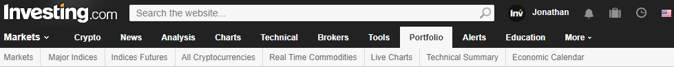 screenshot investing.com main page