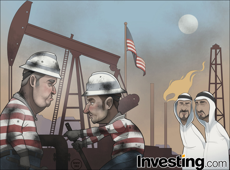 Futuros de petróleo caem 40% em 2014 devido à crescente guerra de preços do xisto entre Estados Unidos e Arábia Saudita.