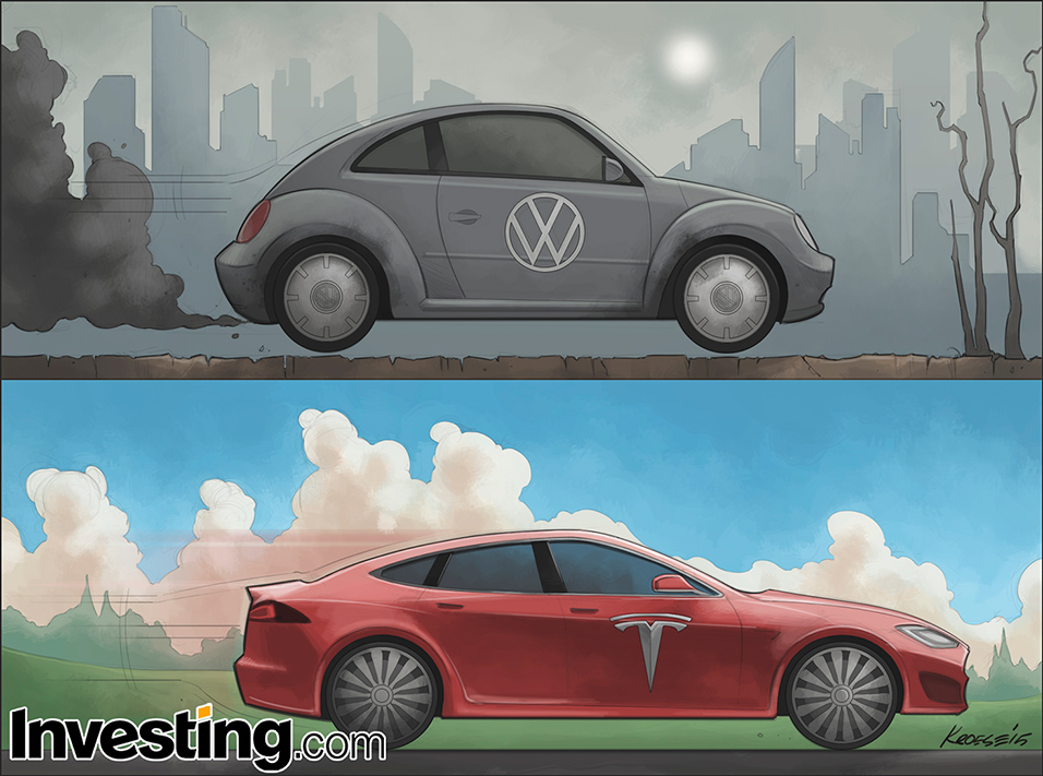Saham Volkswagen terjejas manakala Tesla meningkat tatkala pelabur tertarik kepada industri kereta lebih bersih