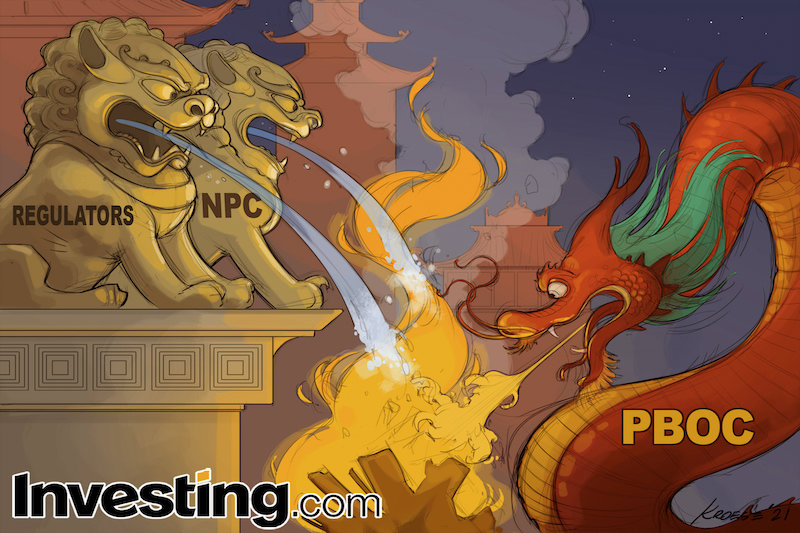 Cartoon - Apagando o fogo nos mercados chineses