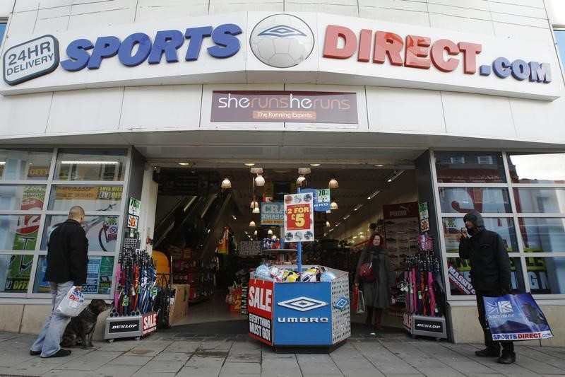 &copy; Reuters.  英国股市：英国第一大运动服饰零售商Sports Direct股价大涨近18%