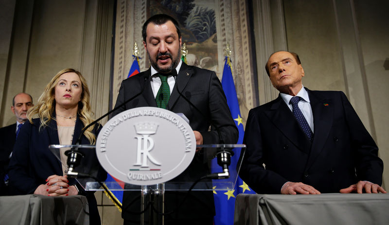 &copy; Reuters.  Italy's 5-Star, League rattle markets in bid to clinch government deal
