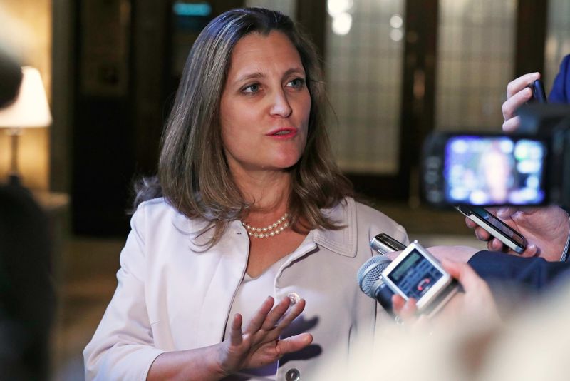 &copy; Reuters.  Foreign Minister Freeland &#39;troubled, disappointed&#39; by Trudeau&#39;s blackface images