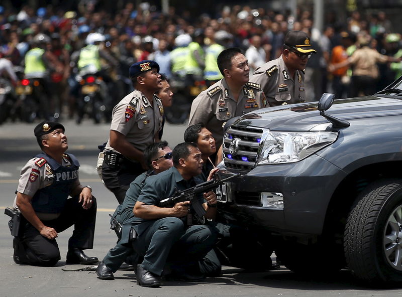 &copy; Reuters.  UPDATE 1-Police fire water cannon as Indonesians rally against new laws