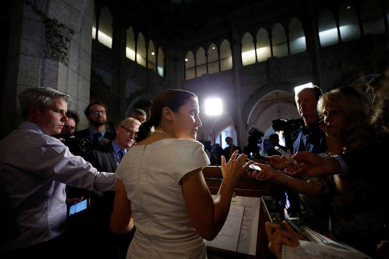 &copy; Reuters.  Canada&#39;s Freeland says &quot;looking very unlikely&quot; she will go to U.N. General assembly