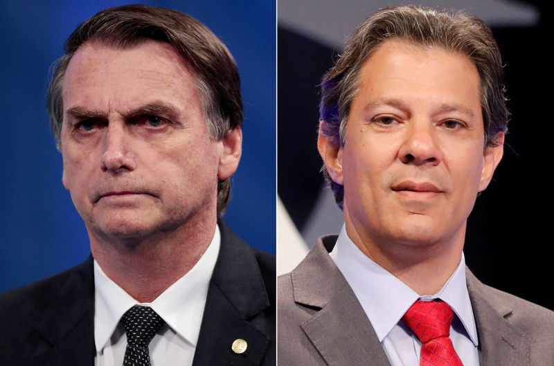 © Reuters. Candidatos à presidencia Jair Bolsonaro e Fernando Haddad