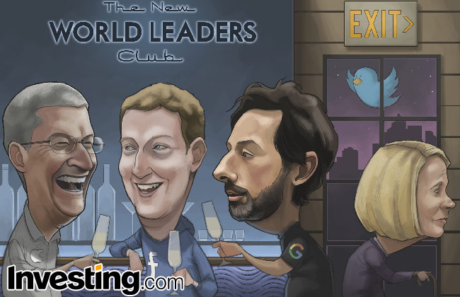 Vignetta comica: Apple, Google e Facebook si prendono il mondo