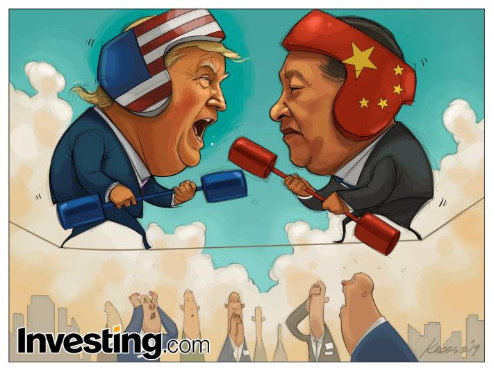 Comic: Investors Wait Anxiously as Trump and Xi Joust Over Tariffs