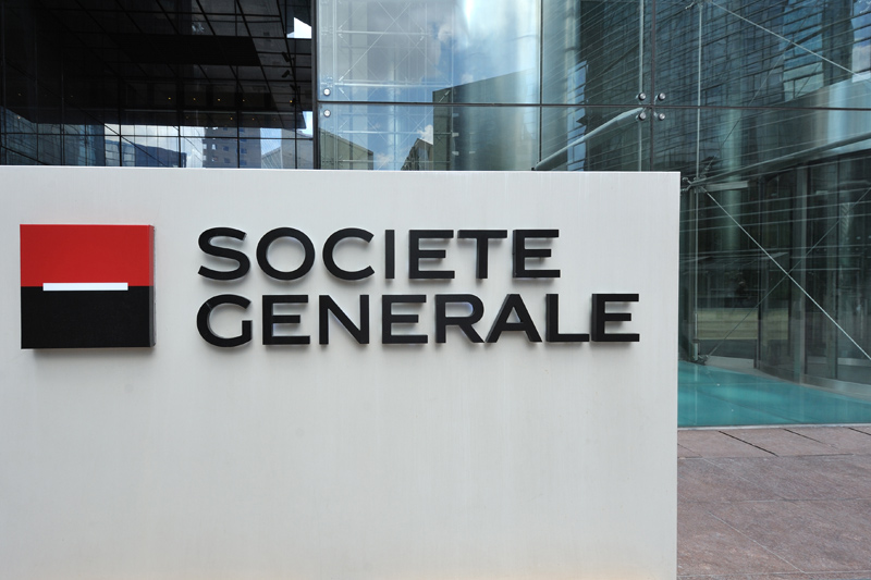 &copy; Reuters French bank Societe Generale logo is seen on the facade of a building in Paris