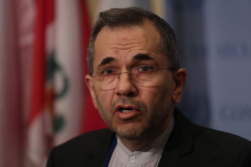 &copy; Reuters. FILE PHOTO: Iranian Ambassador to the United Nations Majid Takht-Ravanchi speaks to the media outside Security Council chambers at the U.N. headquarters in New York, U.S., June 24, 2019. REUTERS/Shannon Stapleton