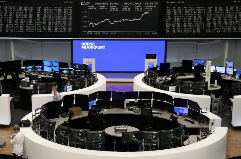 &copy; Reuters. The German share price index DAX graph is pictured at the stock exchange in Frankfurt, Germany, July 9, 2021.    REUTERS/Staff