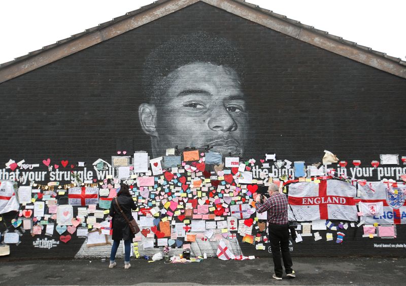 &copy; Reuters. Mural de Marcus Rashford com mensagens de apoio
13/07/2021
Action Images via Reuters/Ed Sykes