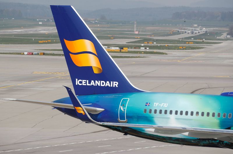 &copy; Reuters. FILE PHOTO: The logo of Icelandair airlines is seen at the tail fin of a Boeing 757-256 aircraft at Zurich airport, Switzerland April 16, 2019. REUTERS/Arnd Wiegmann/File Photo