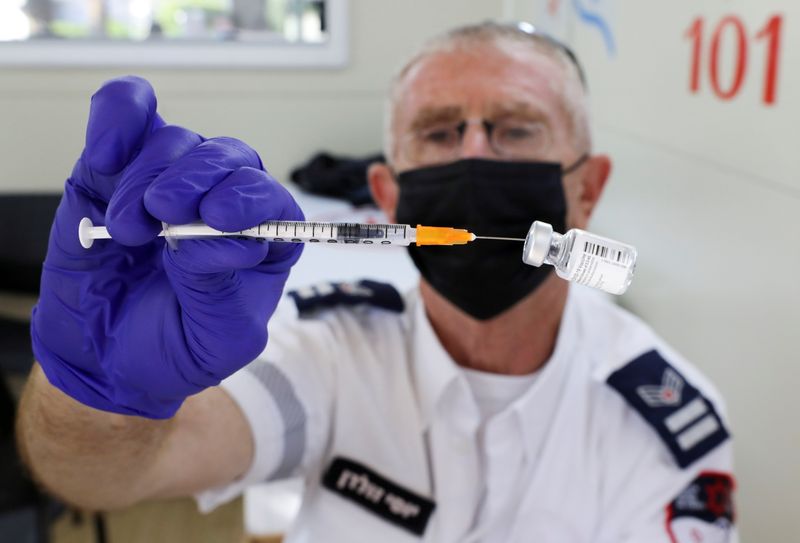 &copy; Reuters. FILE PHOTO: A health worker prepares a vaccination against the coronavirus disease (COVID-19) at a mobile vaccination centre, as Israel continues to fight against the spread of the Delta variant, in Tel Aviv, Israel July 6, 2021. REUTERS/Ammar Awad/File P