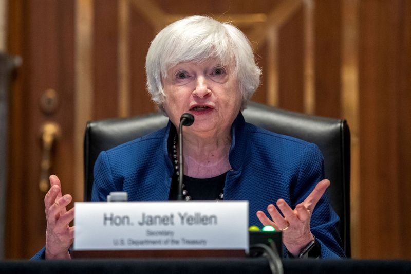 &copy; Reuters. FILE PHOTO: U.S. Treasury Secretary Janet Yellen testifies before the Senate Appropriations Subcommittee on Financial Services about the FY22 Treasury budget request on Capitol Hill, in Washington, DC, U.S., June 23, 2021.     Shawn Thew/Pool via REUTERS/