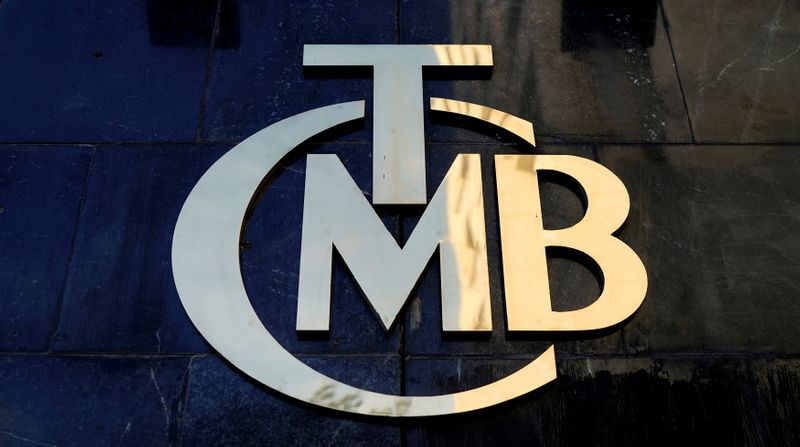 &copy; Reuters. FILE PHOTO: A logo of Turkey's Central Bank (TCMB) is pictured at the entrance of the bank's headquarters in Ankara, Turkey April 19, 2015. REUTERS/Umit Bektas//File Photo