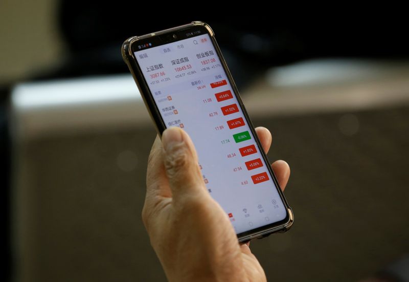 &copy; Reuters. An investor checks share prices on his mobile phone at a brokerage office in Beijing, China January 2, 2020. REUTERS/Jason Lee