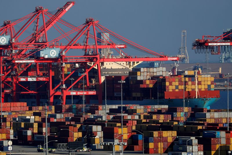 &copy; Reuters. FILE PHOTO: Ships and shipping containers are pictured at the port of Long Beach in Long Beach, California, U.S., January 30, 2019.   REUTERS/Mike Blake/File Photo