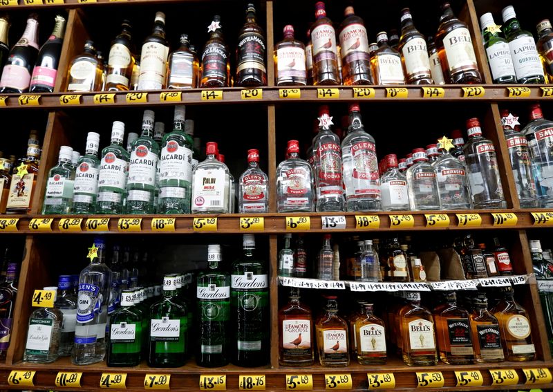 &copy; Reuters. FILE PHOTO: Bottles of alcoholic beverages are seen for sale in a shop in Glasgow, Scotland, Britain, May 1, 2018. REUTERS/Russell Cheyne/File Photo
