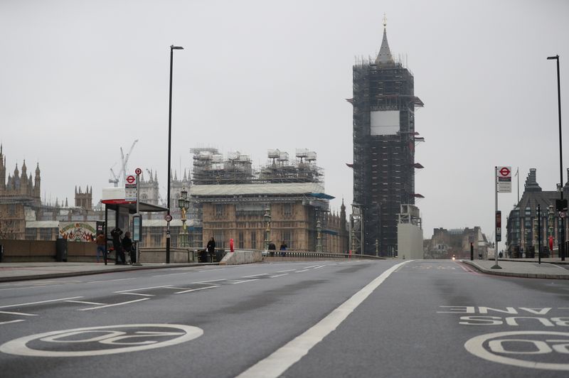 &copy; Reuters. FILE PHOTO: A general view of Big Ben from an empty Westminster bridge as the spread of the coronavirus disease (COVID-19) continues, in London, Britain, March 19, 2020. REUTERS/Hannah McKay