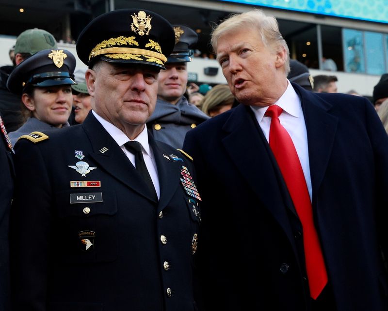 &copy; Reuters. FILE PHOTO: U.S. President Donald Trump and Gen. Mark Milley, Chief of Staff of the United States Army, speak at the 119th Army-Navy football game at Lincoln Financial Field in Philadelphia, Pennsylvania, U.S. December 8, 2018.  REUTERS/Jim Young/File Pho