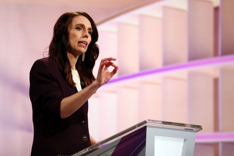 &copy; Reuters. FILE PHOTO: New Zealand Prime Minister Jacinda Ardern participates in a televised debate with National leader Judith Collins at TVNZ in Auckland, New Zealand, September 22, 2020.  Fiona Goodall/Pool via REUTERS