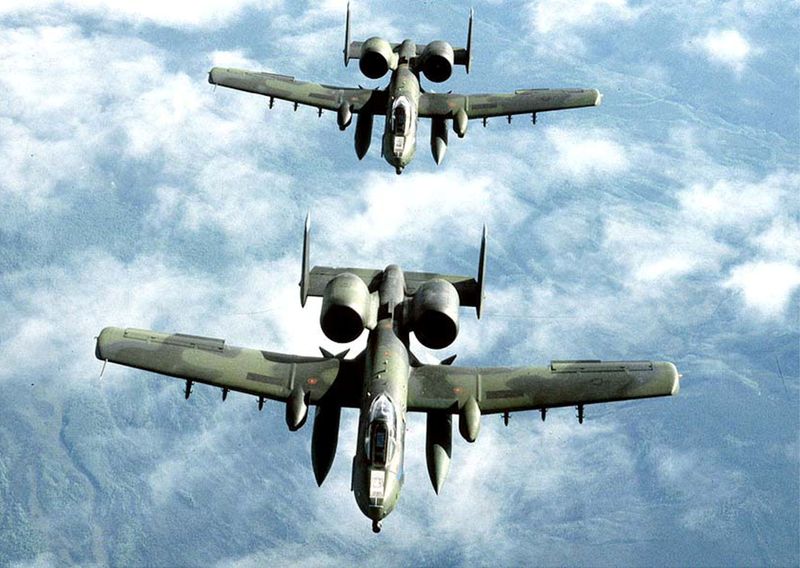 &copy; Reuters. FILE PHOTO: A pair of U.S. Air Force tank busting A-10A Thunderbolt II jets, also known as the Warthog, fly in an undated file photo. REUTERS/U.S. Air Force/File Photo