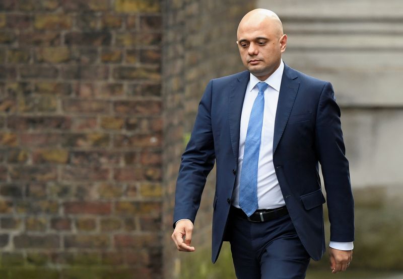 &copy; Reuters. FILE PHOTO: Sajid Javid arrives at Downing Street in London, Britain February 13, 2020. REUTERS/Toby Melville     