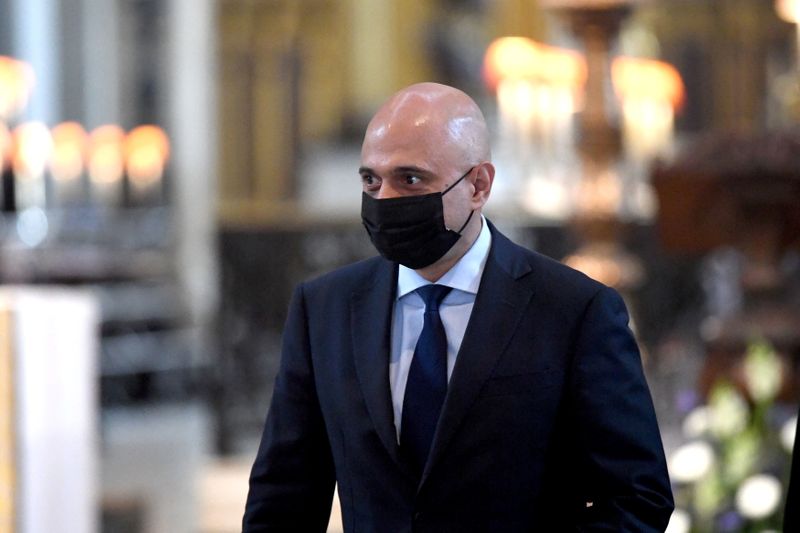 &copy; Reuters. FILE PHOTO: Britain's new Health Secretary Sajid Javid arrives for a thanksgiving service to celebrate the NHS' birthday, in St Paul's Cathedral in London, Britain, July 5, 2021. Stefan Rousseau/Pool via REUTERS