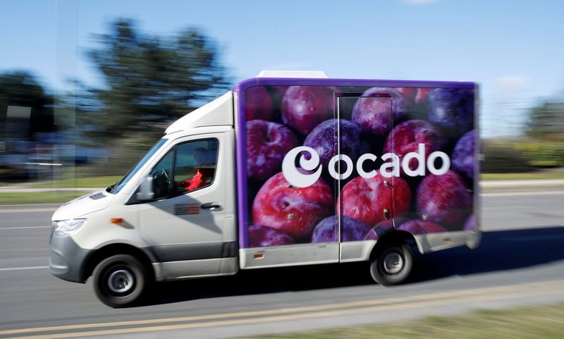 &copy; Reuters. FILE PHOTO: An Ocado delivery van is seen driving in Hatfield, Britain February 26, 2021. REUTERS/Matthew Childs/File Photo