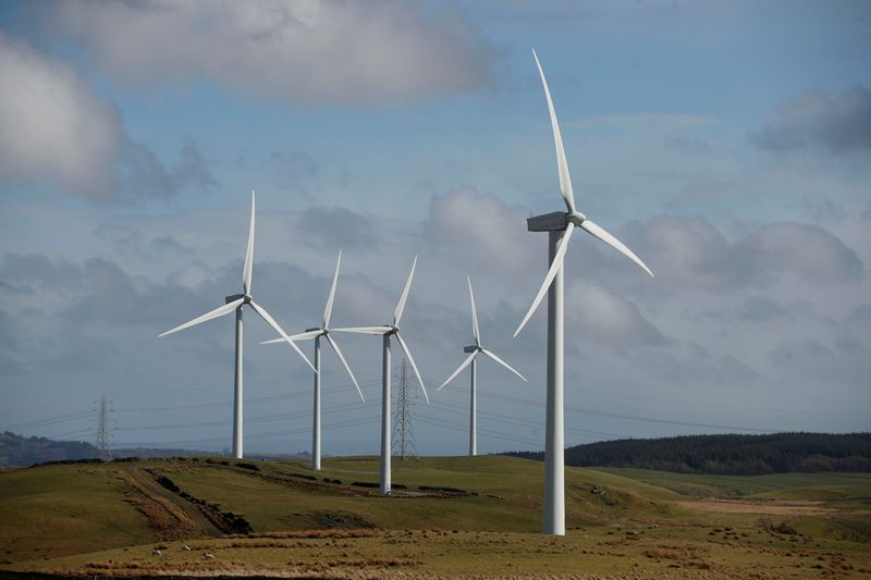 &copy; Reuters. Wind turbines are seen at Mynydd Portref Wind Farm near Hendreforgan in South Wales, Britain, March 26, 2021. REUTERS/Matthew Childs/Files