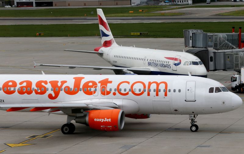 &copy; Reuters. FILE PHOTO: A British Airways and an Easyjet aircrafts are pictured at Cointrin airport in Geneva, Switzerland, April 13, 2016. Picture taken through a window. REUTERS/Denis Balibouse/File Photo