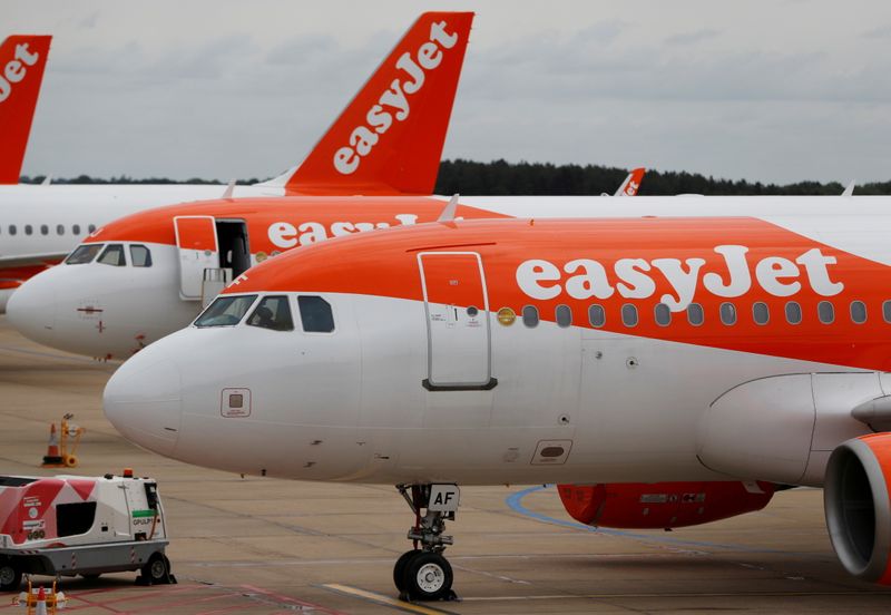 &copy; Reuters. FILE PHOTO: An Easyjet Airbus A319 plane is seen at Luton Airport, following the outbreak of the coronavirus disease (COVID-19), Luton, Britain, June 4, 2020. REUTERS/Paul Childs