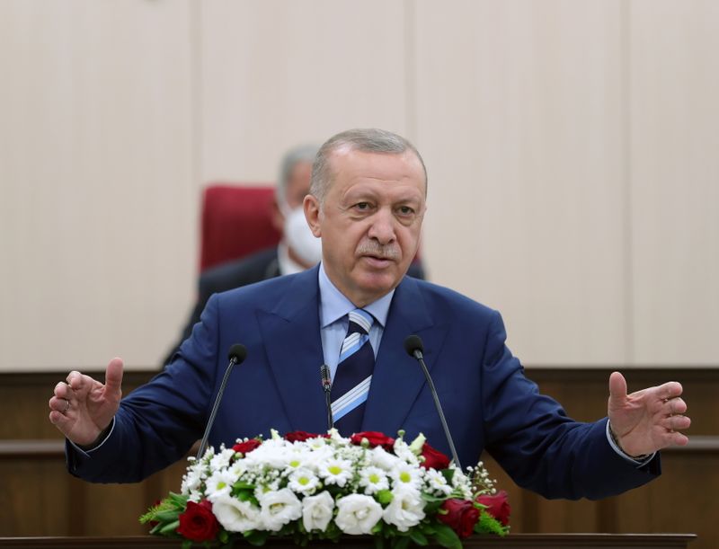 &copy; Reuters. الرئيس التركي رجب طيب أردوغان في نيقوسيا يوم الاثنين. صورة حصلت عليها رويترز من طرف ثالث. تحظر إعادة بيع الصورة أو حفظها في أرشيف. 
