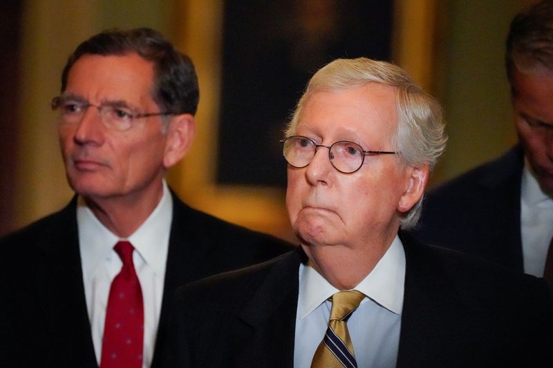 &copy; Reuters. Senate Minority Leader Mitch McConnell speaks to reporters following a weekly Senate lunch at the U.S. Capitol in Washington, U.S., July 20, 2021. REUTERS/Elizabeth Frantz