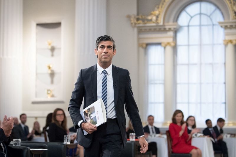 &copy; Reuters. FILE PHOTO: Chancellor of the Exchequer Rishi Sunak arrives to deliver his 'Mansion House' speech at the Financial and Professional Services Address, previously known as the Bankers dinner, at Mansion House in London, Britain July 1, 2021. Stefan Rousseau