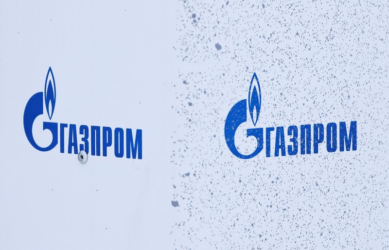 &copy; Reuters. Gazprom logos are on display at Bovanenkovo gas field on the Arctic Yamal peninsula, Russia May 21, 2019. Picture taken May 21, 2019. REUTERS/Maxim Shemetov