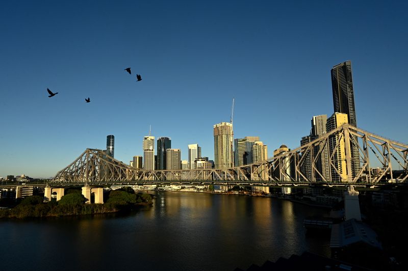 &copy; Reuters. A view of the city skyline of Brisbane, the city expected to be announced as host for the 2032 Olympic Games, in Brisbane, Australia, July 4, 2021. Picture taken July 4, 2021.  REUTERS/Jaimi Joy