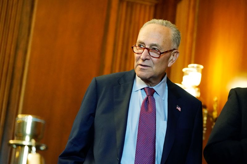 &copy; Reuters. U.S. Senate Majority Leader Chuck Schumer attends a news conference with mothers helped by Child Tax Credit payments at the U.S. Capitol in Washington, U.S., July 20, 2021. REUTERS/Elizabeth Frantz