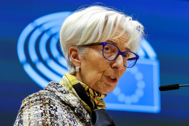 &copy; Reuters. FILE PHOTO: European Central Bank President Christine Lagarde addresses European lawmakers during a plenary session at the European Parliament in Brussels, Belgium February 8, 2021. Olivier Matthys/Pool via REUTERS/File Photo/File Photo