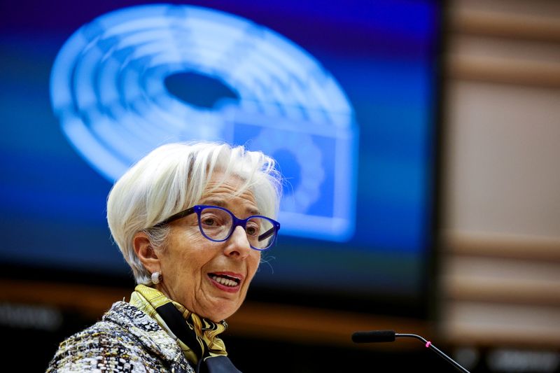 &copy; Reuters. FILE PHOTO: European Central Bank President Christine Lagarde addresses European lawmakers during a plenary session at the European Parliament in Brussels, Belgium February 8, 2021. Olivier Matthys/Pool via REUTERS/File Photo