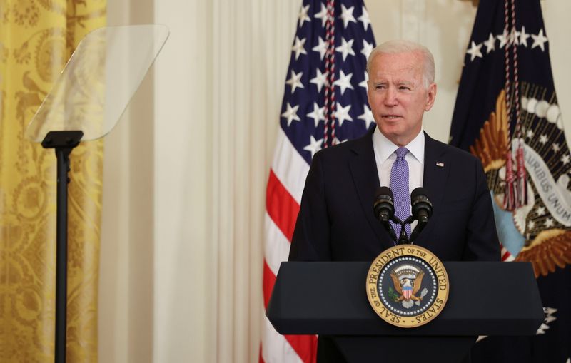 &copy; Reuters. FILE PHOTO: U.S. President Joe Biden delivers remarks before signing the "VOCA (Victims of Crime Act) Fix to Sustain the Crime Victims Fund Act of 2021" during a ceremony in the East Room at the White House in Washington, U.S., July 22, 2021. REUTERS/Jona
