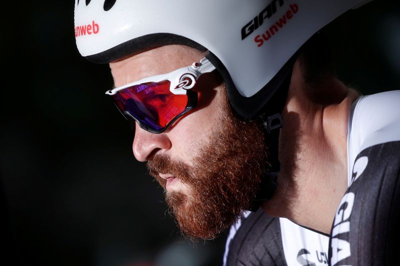 &copy; Reuters. 東京五輪の自転車男子ロードレースのドイツ代表、ジモン・ゲシュケが新型コロナウイルス検査で陽性となり、翌日の競技を欠場すると２３日に発表された。ドイツのデュッセルドルフで２