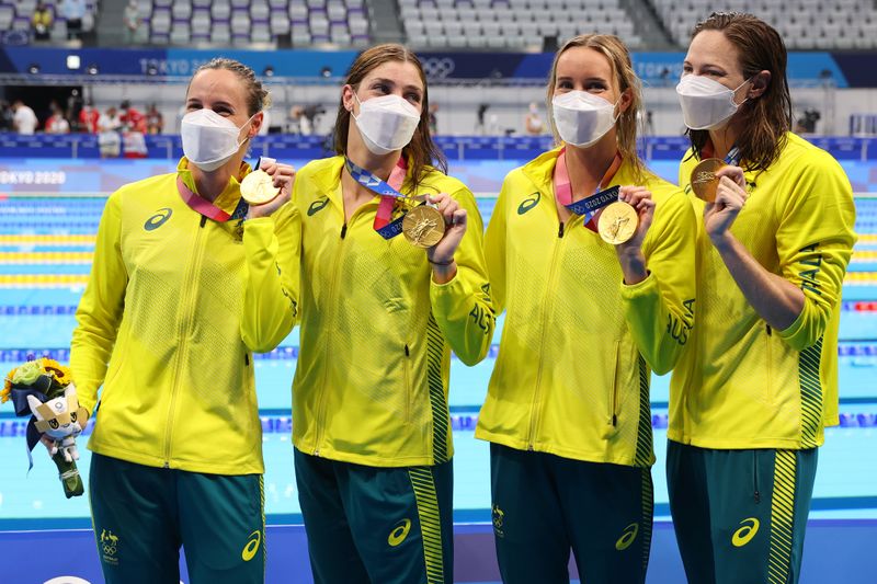 &copy; Reuters. Austrália conquista 3º ouro seguido no 4x100m livre feminino e quebra o recorde mundial
25/07/2021
REUTERS/Marko Djurica