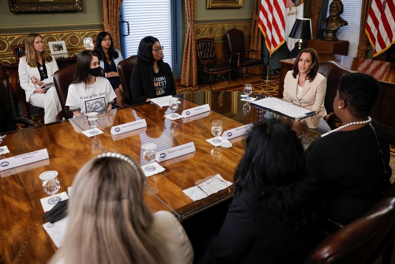 &copy; Reuters. FILE PHOTO: U.S. Vice President Kamala Harris speaks while hosting an event marking the anniversary of the Deferred Action for Childhood Arrivals (DACA) program at the Executive Office building in Washington, U.S.  June 15, 2021. REUTERS/Carlos Barria