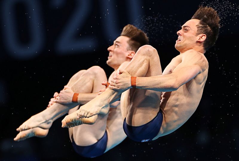 &copy; Reuters. Jul 26, 2021. 
Foto del domingo de los británicos Thomas Daley y Matty Lee en la prueba de salto de trampolín de 10 metros sincronizados.
REUTERS/Marko Djurica   
