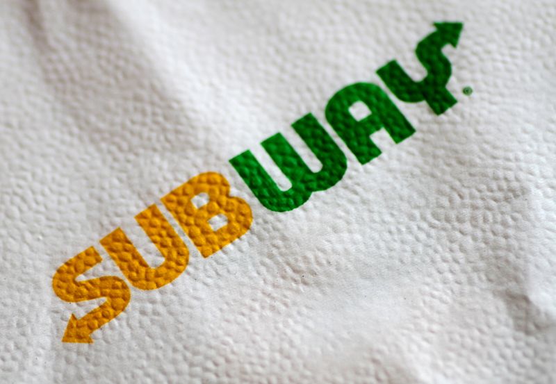 &copy; Reuters. FILE PHOTO: The Subway restaurant logo is seen on a napkin in this illustration photo August 30, 2017.   REUTERS/Thomas White/Illustration/File Photo