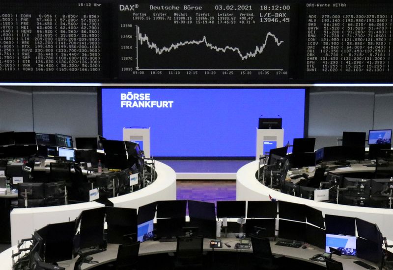 &copy; Reuters. FILE PHOTO: The German share price index DAX graph is pictured at the stock exchange in Frankfurt, Germany, February 3, 2021. REUTERS/Staff/File Photo