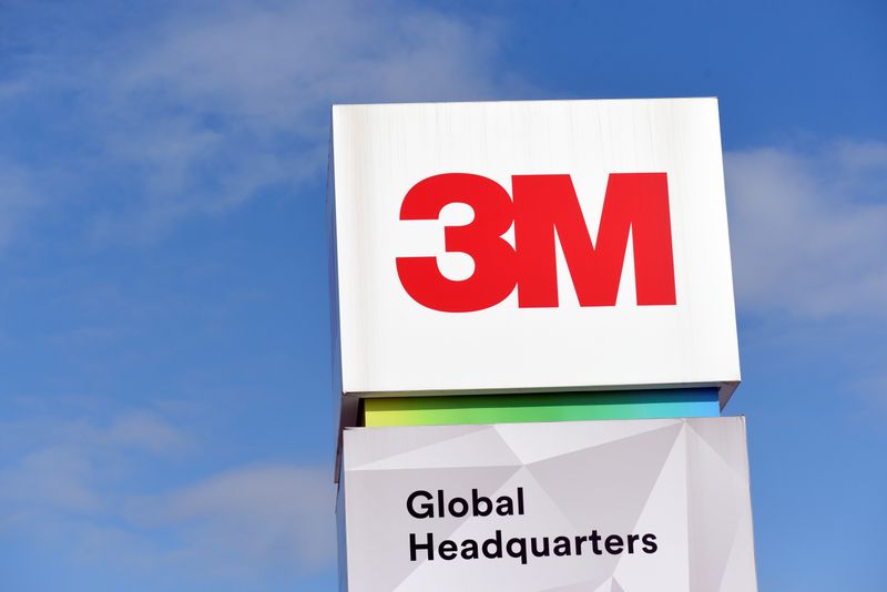 &copy; Reuters. The 3M logo is seen at its global headquarters in Maplewood, Minnesota, U.S. on March 4, 2020. The company has been contracted by the U.S. government to produce extra marks in response to the country's novel coronavirus outbreak. Picture taken March 4, 20
