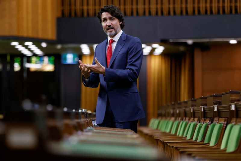 &copy; Reuters. Canada's Prime Minister Justin Trudeau speaks during Question Period in the House of Commons on Parliament Hill in Ottawa, Ontario, Canada May 5, 2021. REUTERS/Blair Gable